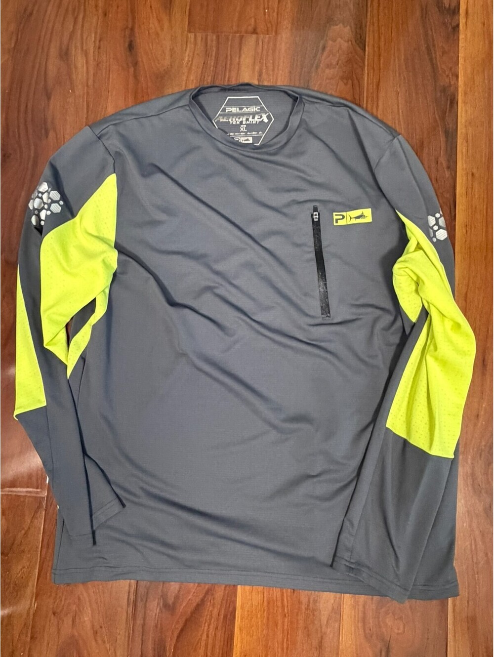 Pelagic AeroFlex Tek Shirt Performance Fishing Grey Green Long Sleeve T Mens XL
